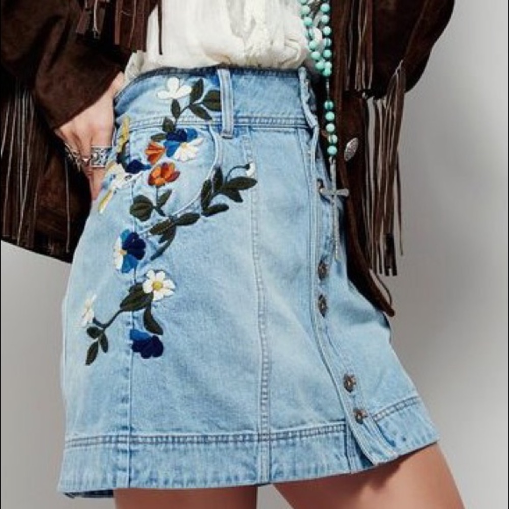 free people | jackson embroidered denim skirt